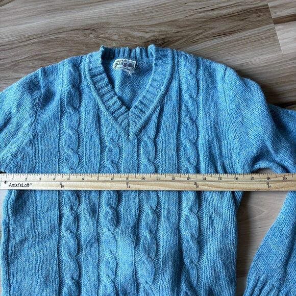 Vintage Cable Knit 100% Pure Wool Icy Blue size S Alice Blues V-Neck Sweater - Picture 6 of 8